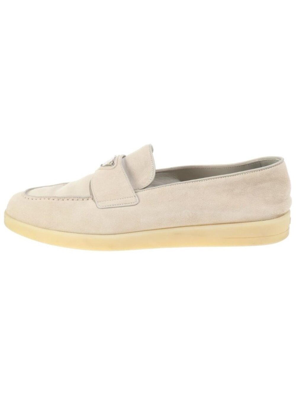 Prada Code Beige Triangle Plate Design Suede Loafers Slip-on